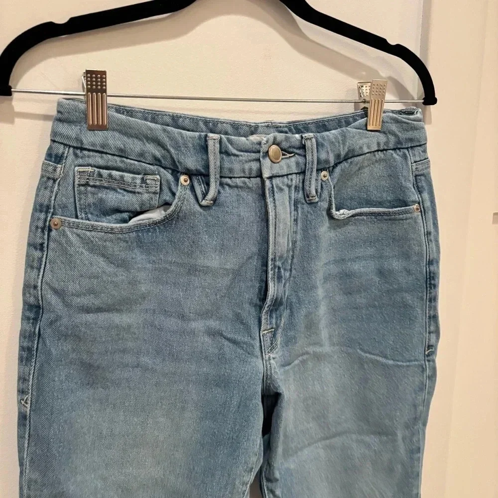 Good American Womens Denim High Rise Jeans Bootcut Distressed Size 8/29 RN151301